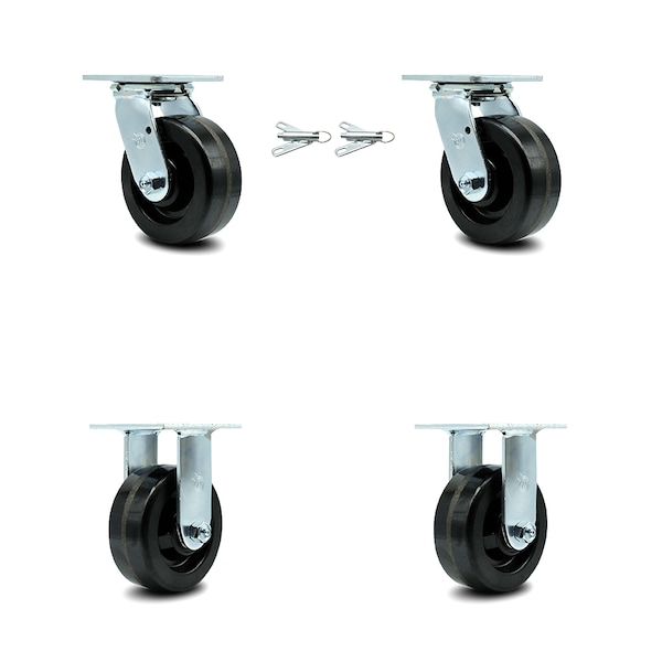 5 Inch Phenolic Caster Set with Ball Bearings 2 Swivel Lock 2 Rigid SCC